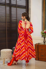 Biba Orange Leheriya Organza Anarkali Suit Set