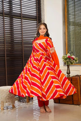 Biba Orange Leheriya Organza Anarkali Suit Set