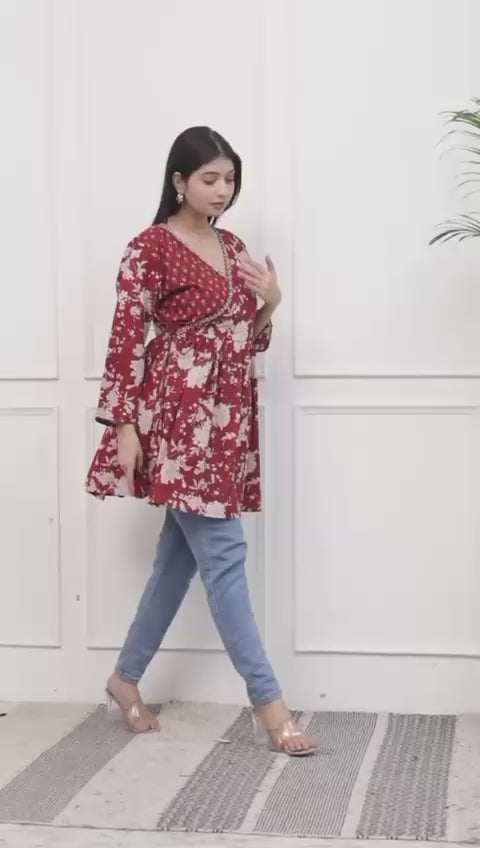 Anarkali Tops with Angrakha style maroon